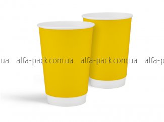 Paper cup white double-layer Soft touch "Yellow" 340 ml