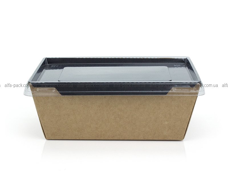 Rectangular Kraft container - black with a flat lid PET 1000 ml