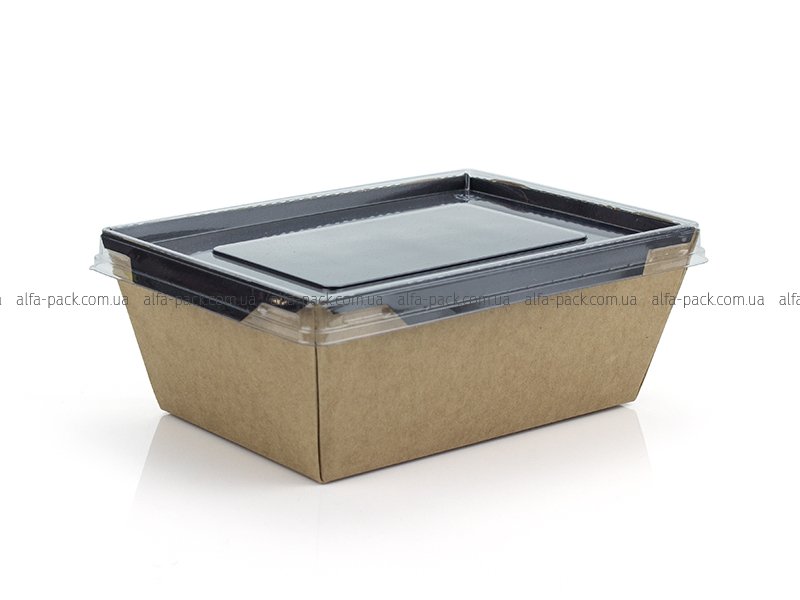 Rectangular Kraft container - black with a flat lid PET 1000 ml