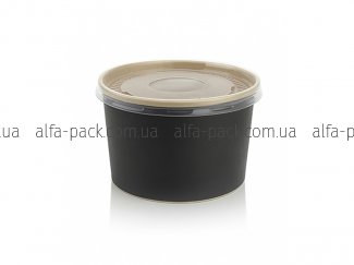 Paper soup bowl kraft-black with PP lid 480 ml 